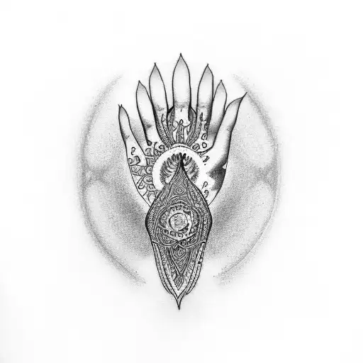 Hand of fatima mandala tattoo design idea