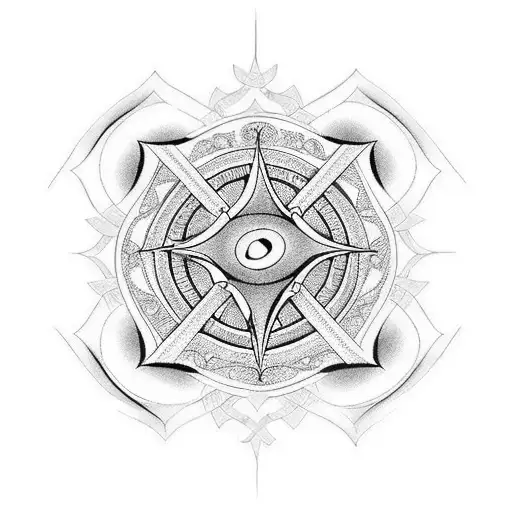 A blackwork tattoo of a maltese cross made up of music notes and sheet music tattoo design idea