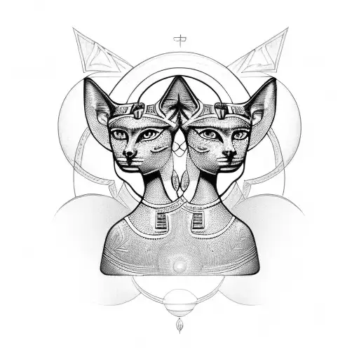Nefertiti and Bastet as celestial beings tattoo design idea