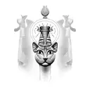 Nefertiti and Bastet surrounded by ancient Egyptian hieroglyphs tattoo design idea