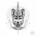 Nefertiti and Bastet surrounded by ancient Egyptian hieroglyphs tattoo design idea