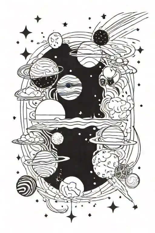 A view from Antarctica into space where the Milky Way can be seen with planets and stars and a meteor tattoo design idea
