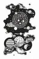 A view from Antarctica into space where the Milky Way can be seen with planets and stars and a meteor tattoo design idea