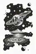 A view from Antarctica into space where the Milky Way can be seen with planets and stars and a meteor tattoo design idea