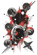 A view from Antarctica into space where the Milky Way can be seen with planets and stars and a meteor tattoo design idea