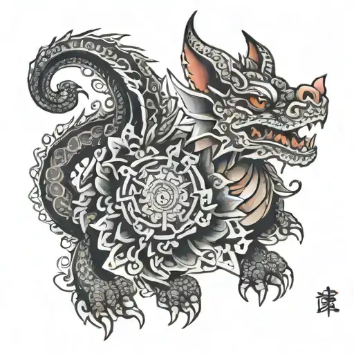 mandala dragon dog tattoo design idea