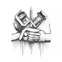 Wrench music heart handshake tattoo design idea