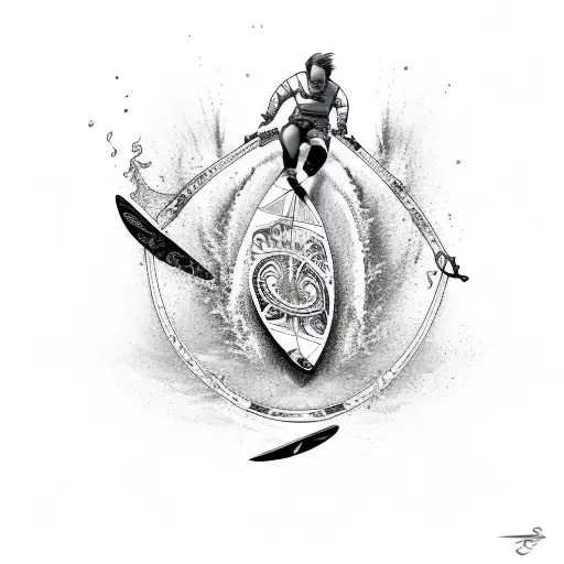 A handcuffed kitesurfer breaking free tattoo design idea