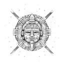 Kiteboard with a mayan statue on it tattoo design idea