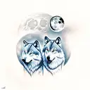 two wolves howling at the moon tattoo design idea
