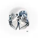 two wolves howling at the moon tattoo design idea