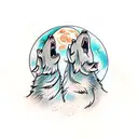 two wolves howling at the moon tattoo design idea