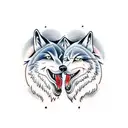 two wolves howling at the moon tattoo design idea
