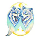 two wolves howling at the moon tattoo design idea