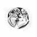two wolves howling at the moon tattoo design idea