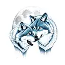 two wolves howling at the moon tattoo design idea