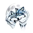two wolves howling at the moon tattoo design idea