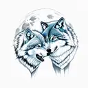 two wolves howling at the moon tattoo design idea