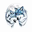 two wolves howling at the moon tattoo design idea