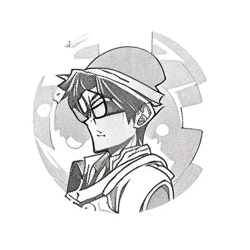 anime character dressed as a traveler or adventurer, complete with a backpack, globe, or suitcase tattoo design idea