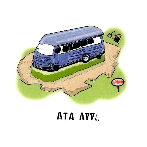 van, airplane and hiker tattoo design idea