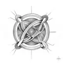 Create a minimalistic black and white tattoo design incorporating an infinity symbol. Inside the loops of the infinity s tattoo design idea