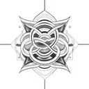 Create a minimalistic black and white tattoo design incorporating an infinity symbol. Inside the loops of the infinity s tattoo design idea