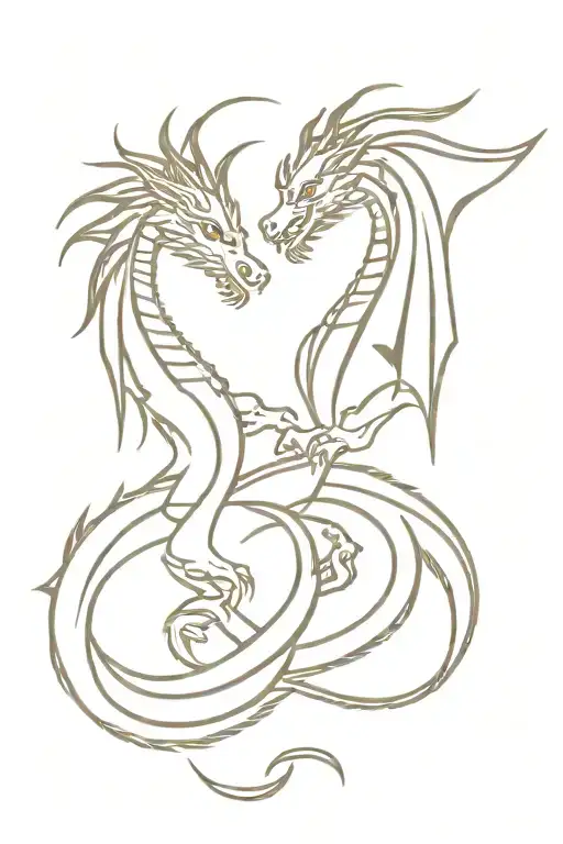 Twin gold and silver Dragons tattoo design idea
