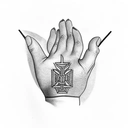 A blackwork tattoo of a hand with perfectly manicured gel nails tattoo design idea