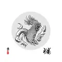 fire rooster wings extended large tail feathers tattoo design idea