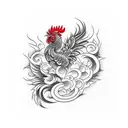 fire rooster wings extended large tail feathers tattoo design idea