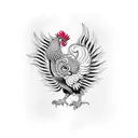 fire rooster wings extended large tail feathers tattoo design idea