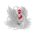 fire rooster wings extended large tail feathers tattoo design idea