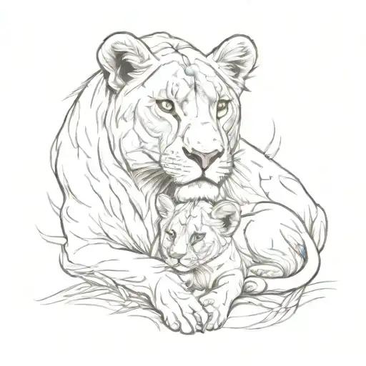 lioness and cub tattoo design idea