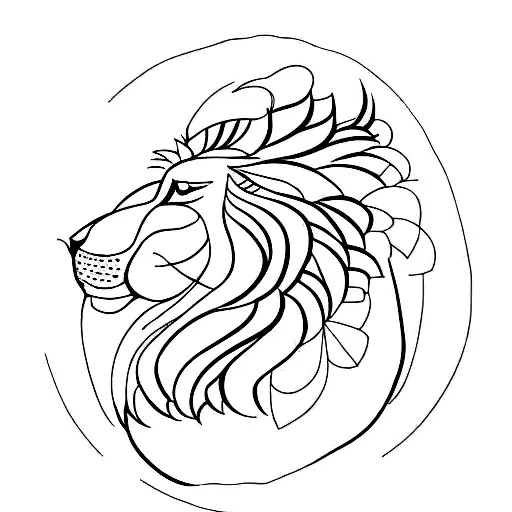 lion and peacock, one-line drawing tattoo design idea