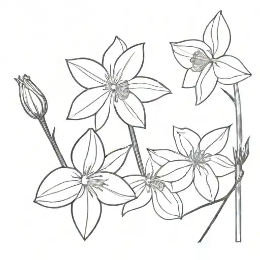 two NARCISSUS FLOWERs, 1 ASTER FLOWER TIED WITH A BOW. BLACK AND WHITE. tattoo design idea