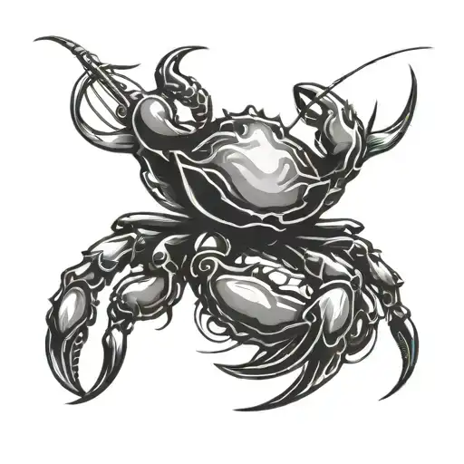 fishing hook with crab tattoo design idea