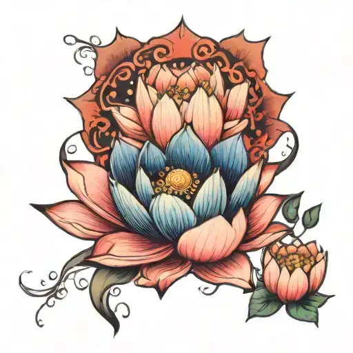 lotus and moon merging together tattoo design idea