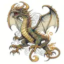 front veiw of a dragon with huge wings spread and long windy tale tattoo design idea