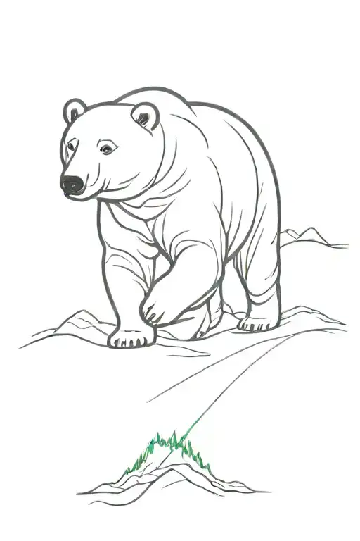 simple polar bear walking under northern lights inspired tattoo design idea