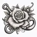 The word Passion in bold. An Anchor hooking off of the word. A rose  tattoo design idea