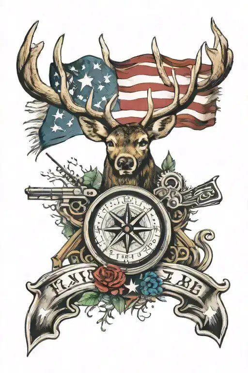 american flag, texas flag, ohio flag, deer hunting, outdoors, compass, guns, hiking, scripture, 2nd amendment, police tattoo design idea