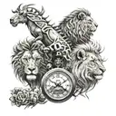 set with a scorpion, a lion and a ram connect with nature and time elements tattoo design idea