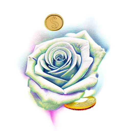 money and roses tattoo design idea