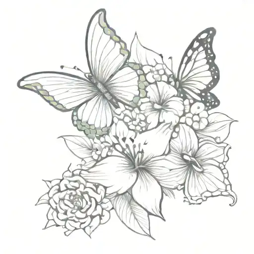 Hawaii flower and butterfly tattoo design idea