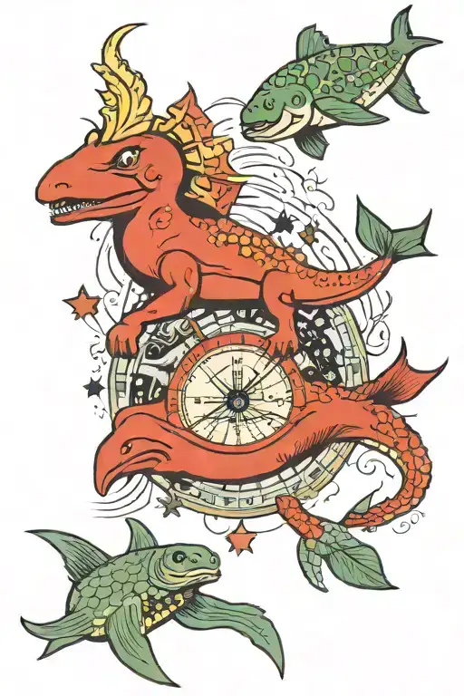 god devil people play monopoly on planet earth which stands on those whales and turtle tattoo design idea