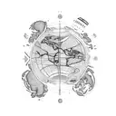 arm tattoo that includes a world map, a family tree with 3 names (Aoife, Phoebe and Riley) and lest we forget image tattoo design idea