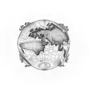 arm tattoo that includes a world map, a family tree with 3 names (Aoife, Phoebe and Riley) and lest we forget image tattoo design idea