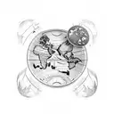 sleeve tattoo that includes a world map, a family tree with 3 names (Aoife, Phoebe and Riley) and lest we forget image tattoo design idea