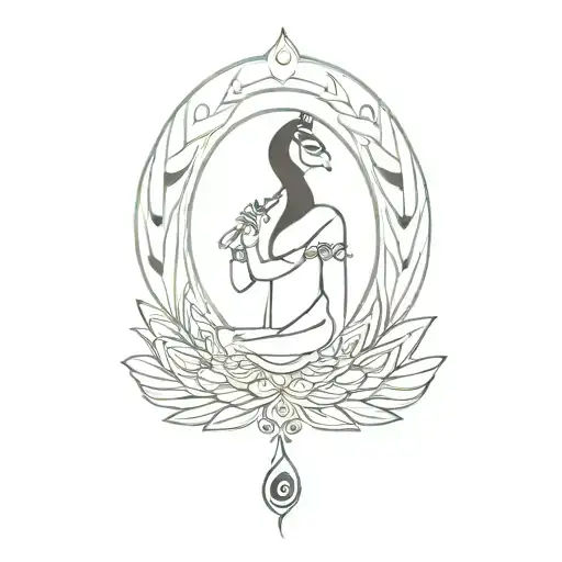 Sri krishna flute and a peacock tattoo design idea